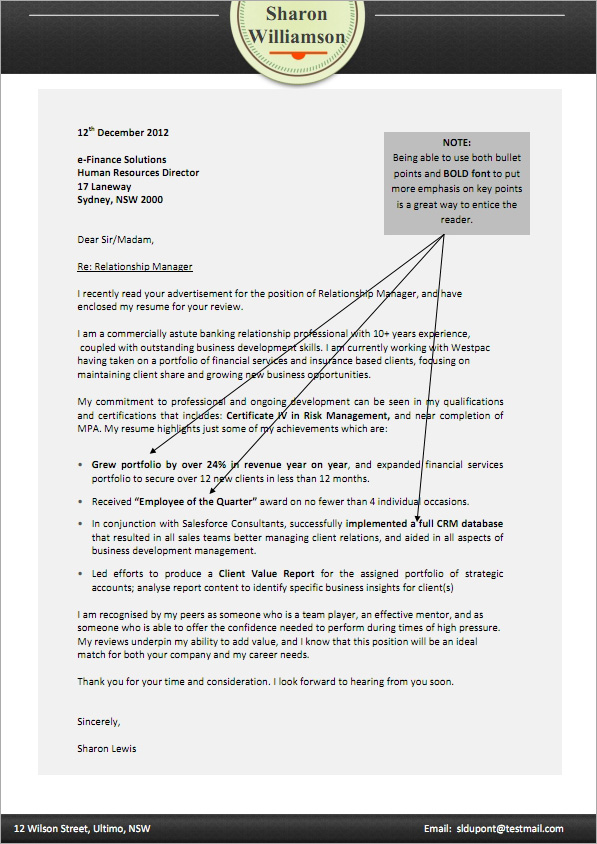 job cover letter sample