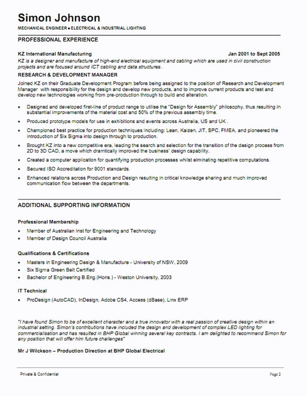 example resume mechanical engineer 