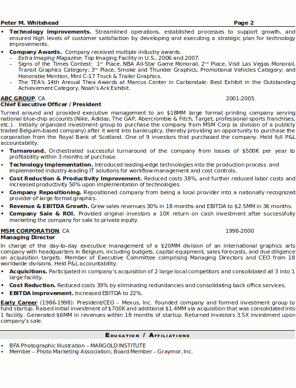 example resume executive resume